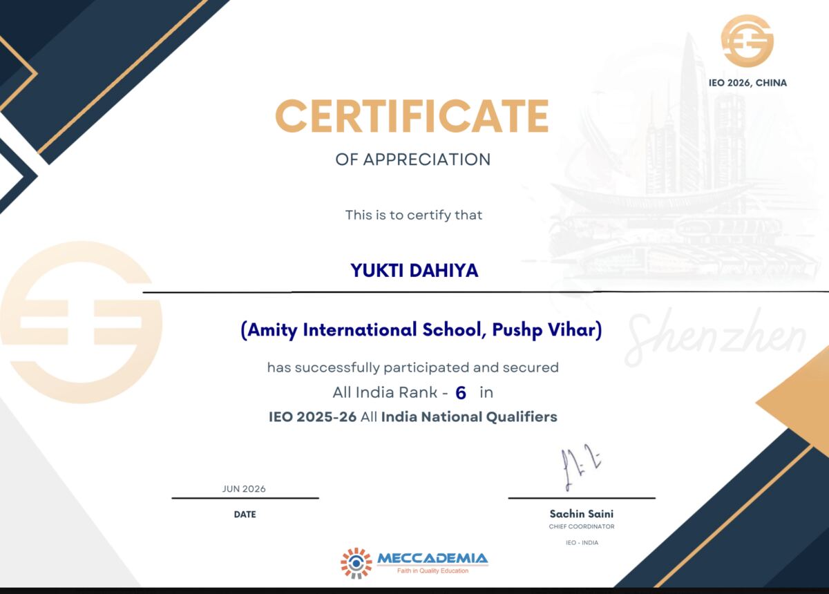IEO 2025-26 certificate, All India Rank 6