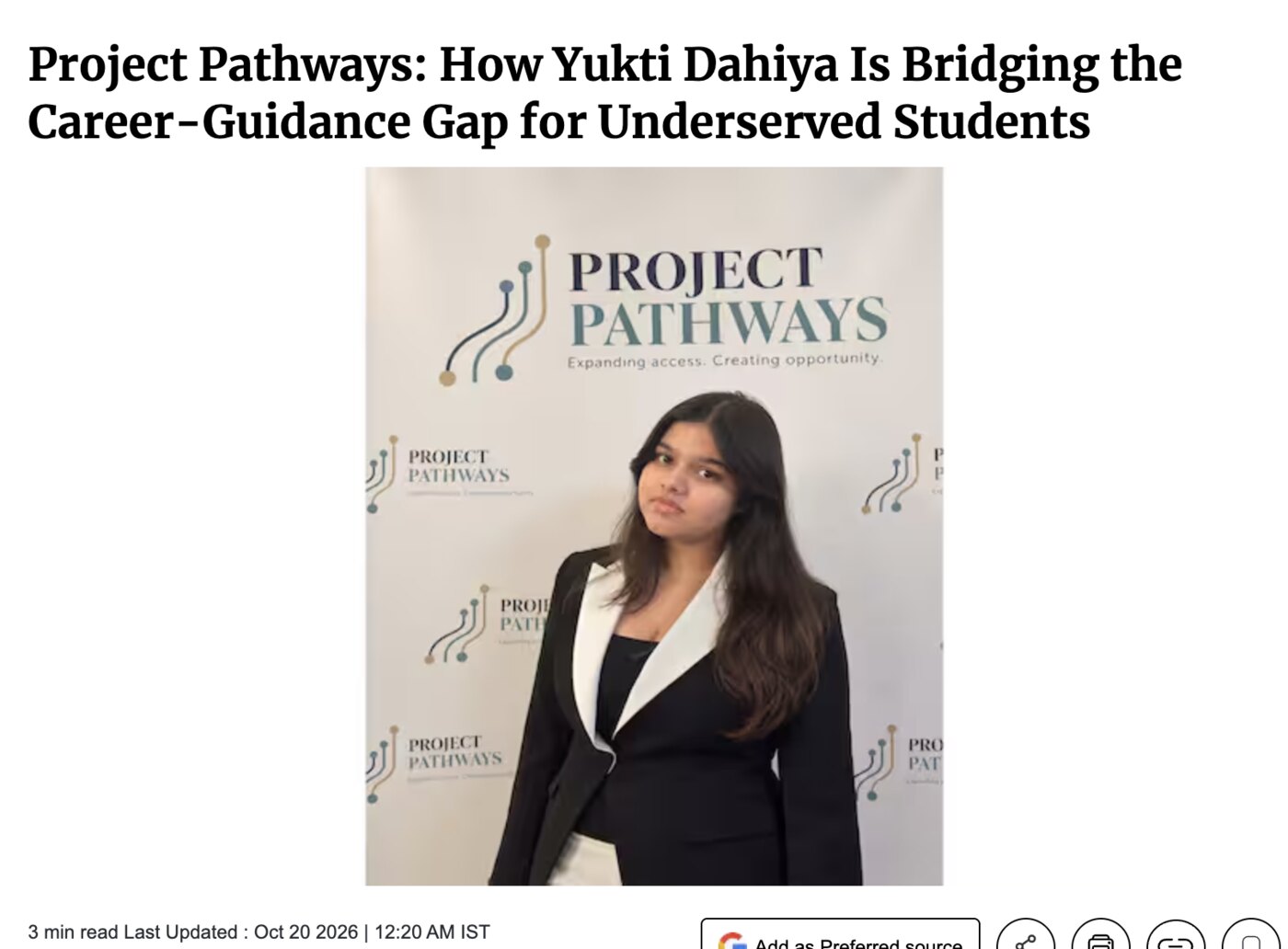 ANI article: Project Pathways